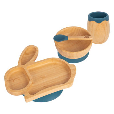 Tiny Dining 4pc Rabbit Bamboo Suction Baby Feeding Set - Navy Blue