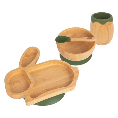 Tiny Dining 4pc Rabbit Bamboo Suction Baby Feeding Set - Olive Green