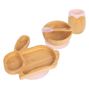 Tiny Dining 4pc Rabbit Bamboo Suction Baby Feeding Set - Pastel Pink