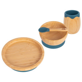 Tiny Dining 4pc Round Bamboo Suction Baby Feeding Set - Navy Blue