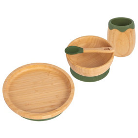 Tiny Dining 4pc Round Bamboo Suction Baby Feeding Set - Olive Green