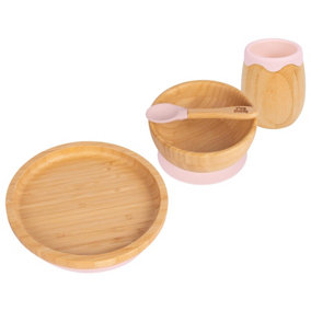 Tiny Dining 4pc Round Bamboo Suction Baby Feeding Set - Pastel Pink