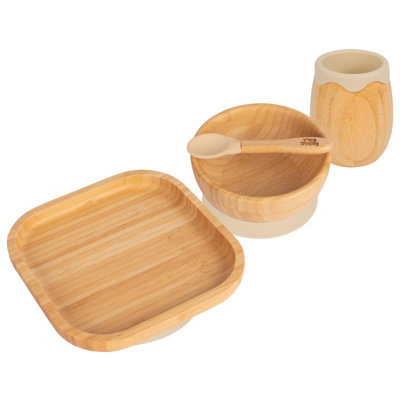 Tiny Dining 4pc Square Bamboo Suction Baby Feeding Set - Beige