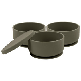 Tiny Dining - Baby Silicone Suction Bowls with Lid - Silver Sage - Pack of 3