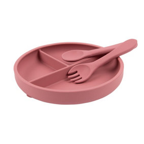 Tiny Dining - Baby Silicone Suction Plate, Fork & Spoon Set - Dusty Rose