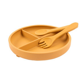 Tiny Dining - Baby Silicone Suction Plate, Fork & Spoon Set - Ochre