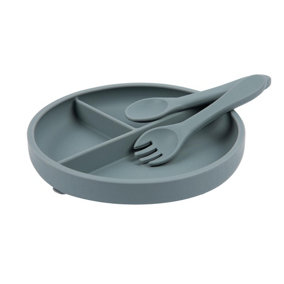 Tiny Dining - Baby Silicone Suction Plate, Fork & Spoon Set - Tradewinds