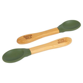 Tiny Dining Bamboo Silicone Tip Spoons - Olive Green