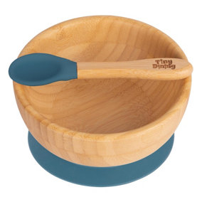 Tiny Dining Bamboo Suction Bowl & Spoon Set - Navy Blue