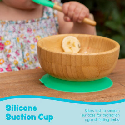 Tiny Dining Bamboo Suction Bowl & Spoon Set - Olive Green