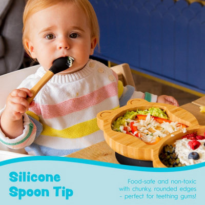 Tiny Dining - Children's Bamboo Silicone Tip Spoon Set - 14cm - Black White Grey - 6pc