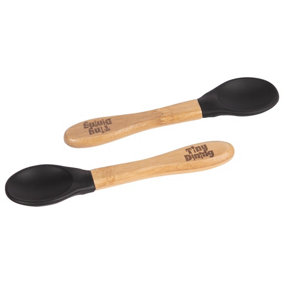 Tiny Dining - Children's Bamboo Silicone Tip Spoons - 14cm - Black - Pack of 2