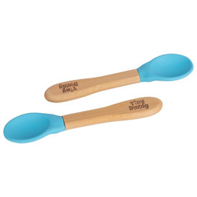 Tiny Dining - Children's Bamboo Silicone Tip Spoons - 14cm - Blue - Pack of 2