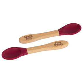 Tiny Dining - Children's Bamboo Silicone Tip Spoons - 14cm - Cherry - Pack of 2