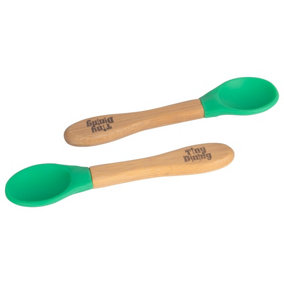 Tiny Dining - Children's Bamboo Silicone Tip Spoons - 14cm - Green - Pack of 2