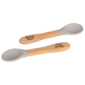 Tiny Dining - Children's Bamboo Silicone Tip Spoons - 14cm - Grey - Pack of 2