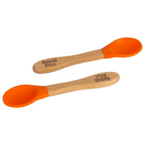 Tiny Dining - Children's Bamboo Silicone Tip Spoons - 14cm - Orange - Pack of 2