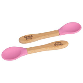 Tiny Dining - Children's Bamboo Silicone Tip Spoons - 14cm - Pink - Pack of 2