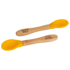 Tiny Dining - Children's Bamboo Silicone Tip Spoons - 14cm - Yellow - Pack of 2