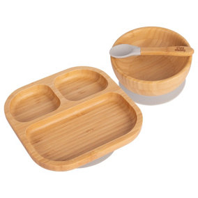 Tiny Dining - Children's Bamboo Suction Dinner Set - Grey