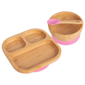 Tiny Dining - Children's Bamboo Suction Dinner Set - Pink