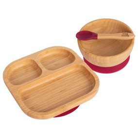 Tiny Dining - Children's Bamboo Suction Dinner Set - Red
