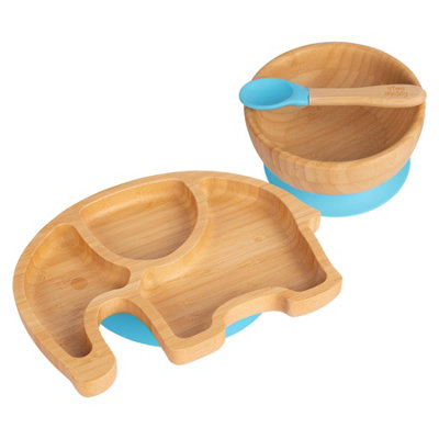 Tiny Dining - Children's Bamboo Suction Elephant Dinner Set - Blue ...