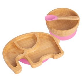 Tiny Dining - Children's Bamboo Suction Elephant Dinner Set - Pink