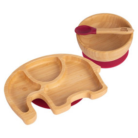 Tiny Dining - Children's Bamboo Suction Elephant Dinner Set - Red