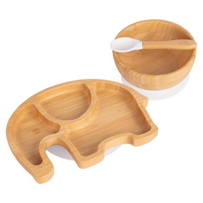 Tiny Dining - Children's Bamboo Suction Elephant Dinner Set - White