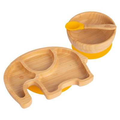 Tiny Dining - Children's Bamboo Suction Elephant Dinner Set - Yellow