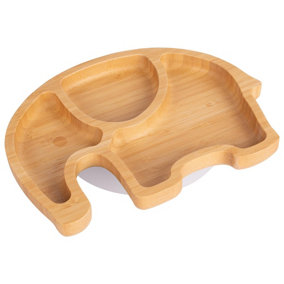 Tiny Dining - Children's Bamboo Suction Elephant Plate - White