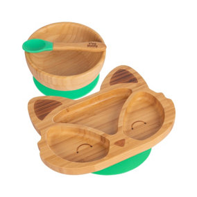 Tiny Dining - Children's Bamboo Suction Fox Dinner Set - Green