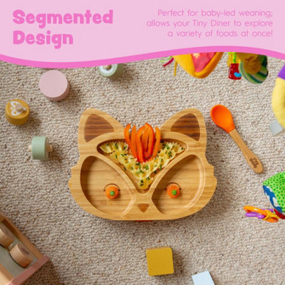 Tiny Dining - Children's Bamboo Suction Fox Dinner Set - Pink