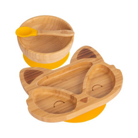 Tiny Dining - Children's Bamboo Suction Fox Dinner Set - Yellow