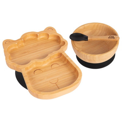 Tiny Dining - Children's Bamboo Suction Llama Dinner Set - Black