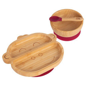 Tiny Dining - Children's Bamboo Suction Monkey Dinner Set - Red