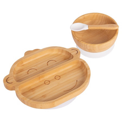 Tiny Dining - Children's Bamboo Suction Monkey Dinner Set - White