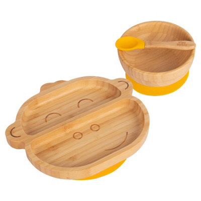 Tiny Dining - Children's Bamboo Suction Monkey Dinner Set - Yellow