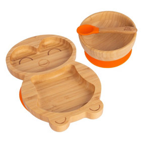 Tiny Dining - Children's Bamboo Suction Penguin Dinner Set - Orange