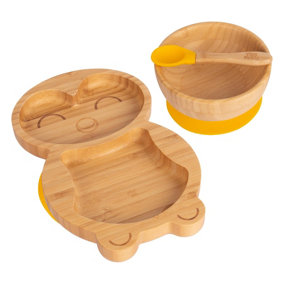 Tiny Dining - Children's Bamboo Suction Penguin Dinner Set - Yellow