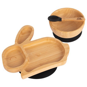 Tiny Dining - Children's Bamboo Suction Rabbit Dinner Set - Black