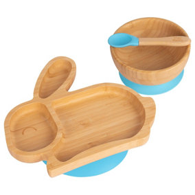 Tiny Dining - Children's Bamboo Suction Rabbit Dinner Set - Blue