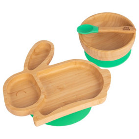 Tiny Dining - Children's Bamboo Suction Rabbit Dinner Set - Green