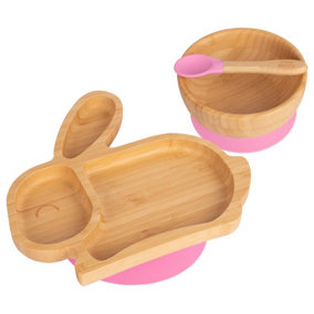 Tiny Dining - Children's Bamboo Suction Rabbit Dinner Set - Pink
