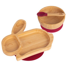 Tiny Dining - Children's Bamboo Suction Rabbit Dinner Set - Red