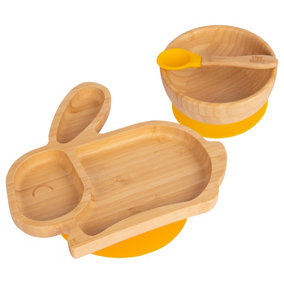 Tiny Dining - Children's Bamboo Suction Rabbit Dinner Set - Yellow