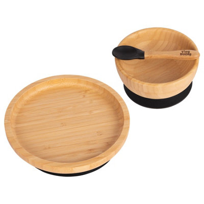 Tiny Dining - Children's Bamboo Suction Round Dinner Set - Black