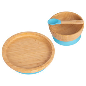 Tiny Dining - Children's Bamboo Suction Round Dinner Set - Blue