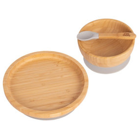 Tiny Dining - Children's Bamboo Suction Round Dinner Set - Grey